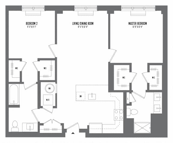 2 bed 2 bath floor plan B at The Enclave, Jersey City, NJ, 07310