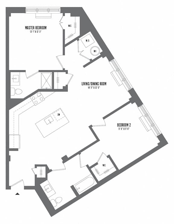 2 bed 2 bath floor plan C at The Enclave, Jersey City