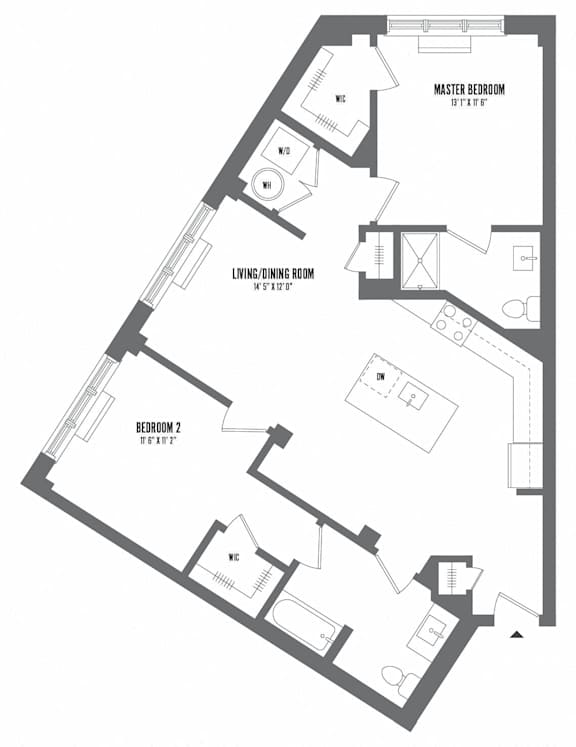 2 bed 2 bath floor plan E at The Enclave, Jersey City, New Jersey