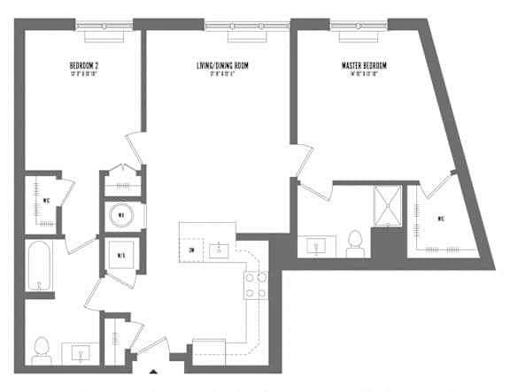 2 bed 2 bath floor plan F at The Enclave, Jersey City, New Jersey