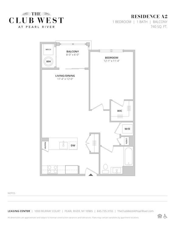 A2 Floorplan at The Club West at Pearl River, Pearl River, NY