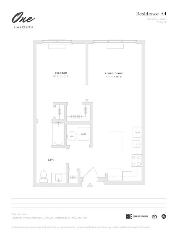 A4 Floor Plan at One Harrison, Harrison, NJ, 07029