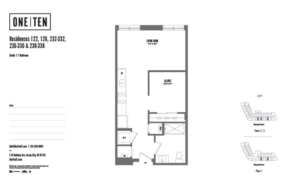 Studio 1 bathroom floor plan F Studio 1 bathroom floor plan F at One Ten Apartments, New Jersey