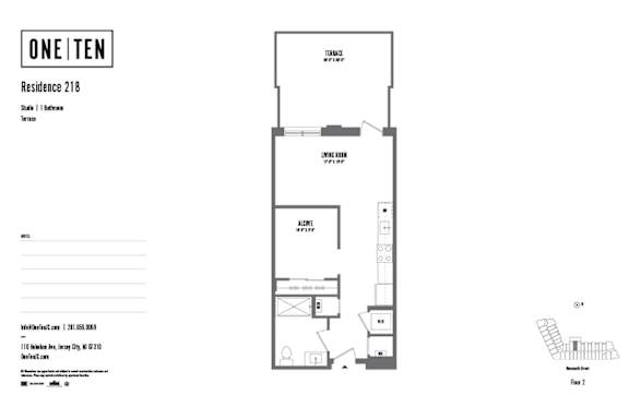 Studio 1 bath floor plan X at One Ten Apartments, Jersey City , NJ