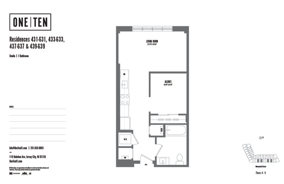 Studio 1 bathroom floor plan Lat One Ten Apartments, New Jersey