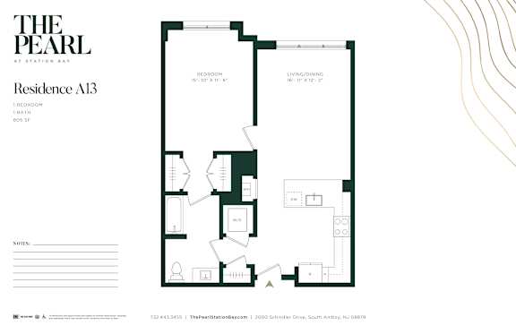 A floor plan for a property called The Pearl at Station Bay Residence A13.