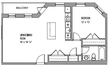 a floor plan of a small house with a bedroom and a living room and a