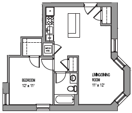 a floor plan of a small house with a bedroom and a living room