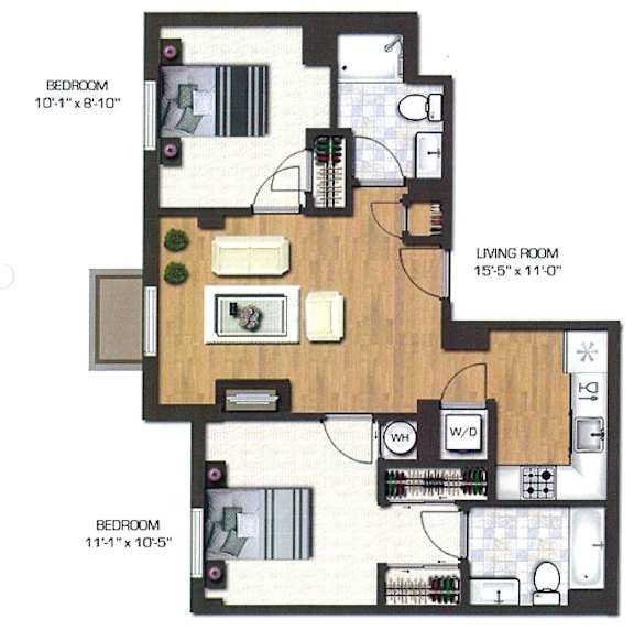 apt103 Floor Plan at 3333 Wisconsin, Washington