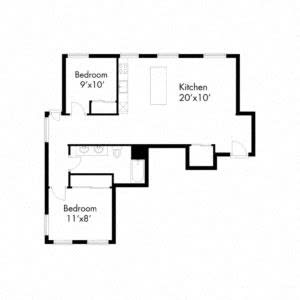 a floor plan of a house with a kitchen and a living room