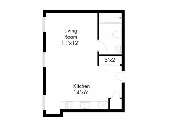 a floor plan of a small house with a bedroom and a living room