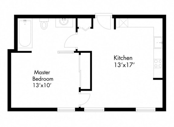 a floor plan of a house with a bedroom and a kitchen and a living room
