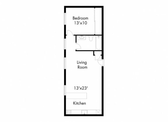 a floor plan of a small room with a bedroom and a living room