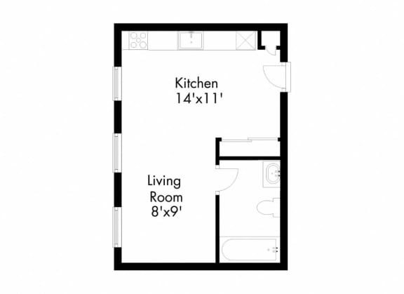 a floor plan of a small room with a bedroom and a living room