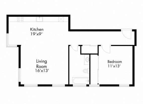 a floor plan of a room with a living room and a bedroom