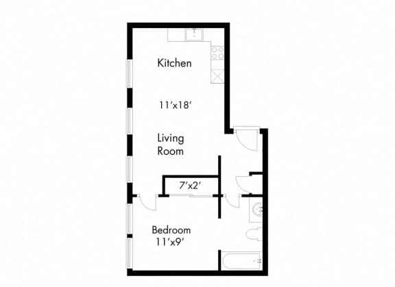 a floor plan of a house with a living room and a kitchen