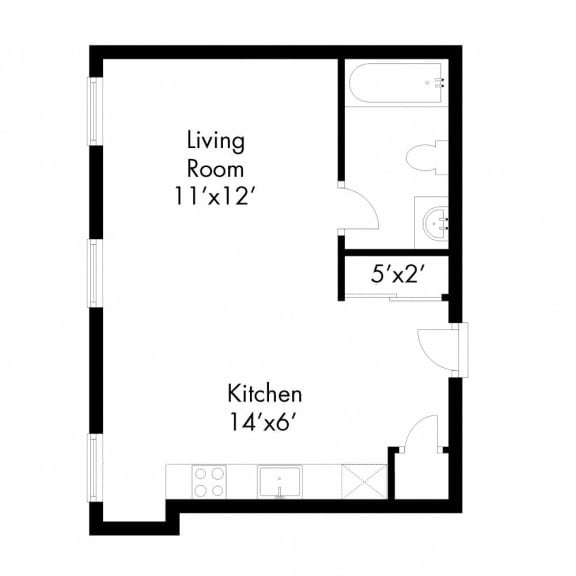 a floor plan of a small house with a bedroom and a living room