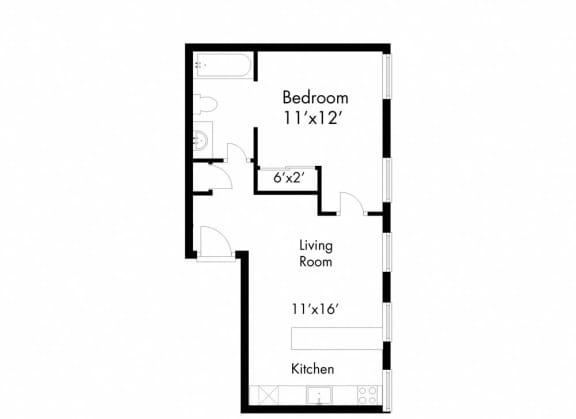 a floor plan of a house with a bedroom and a living room