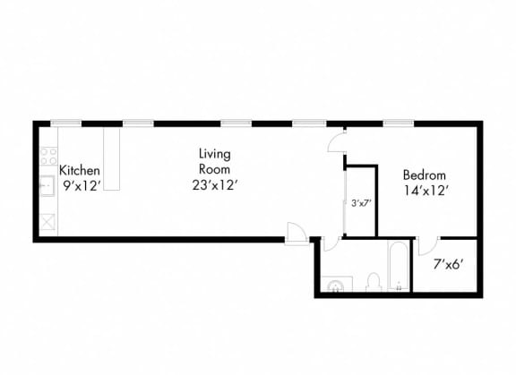 a floor plan of a house with a bedroom and a living room