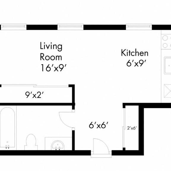 a floor plan of a living room with a kitchen and a loft
