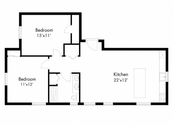 a floor plan of an open floor plan with a kitchen and a living room