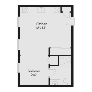 floor plan of a small apartment with a bedroom and a living room