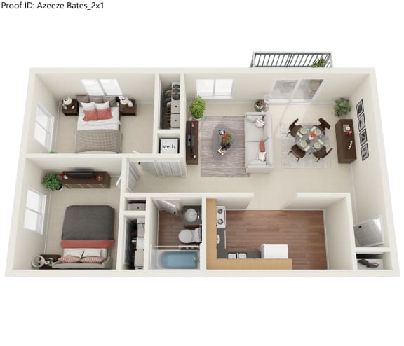 Two bedroom, one bathroom floorplan
