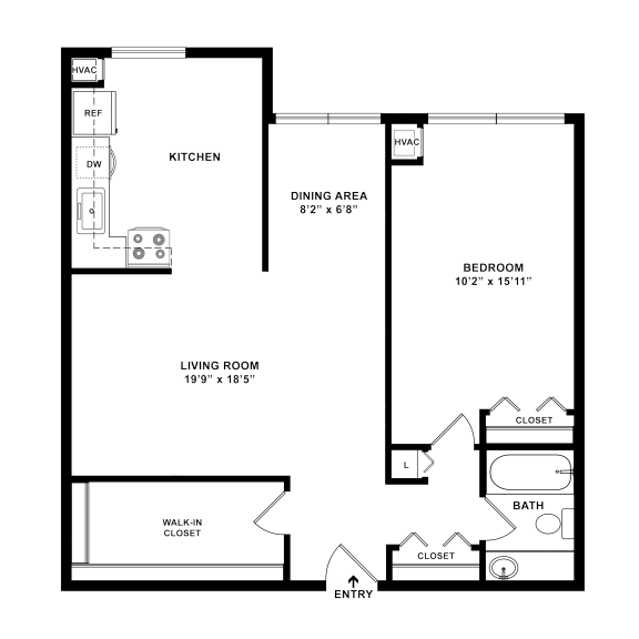 1 Bedroom 1 Bathroom Hi Rise Floor Plan at Seven Springs Apartments, College Park