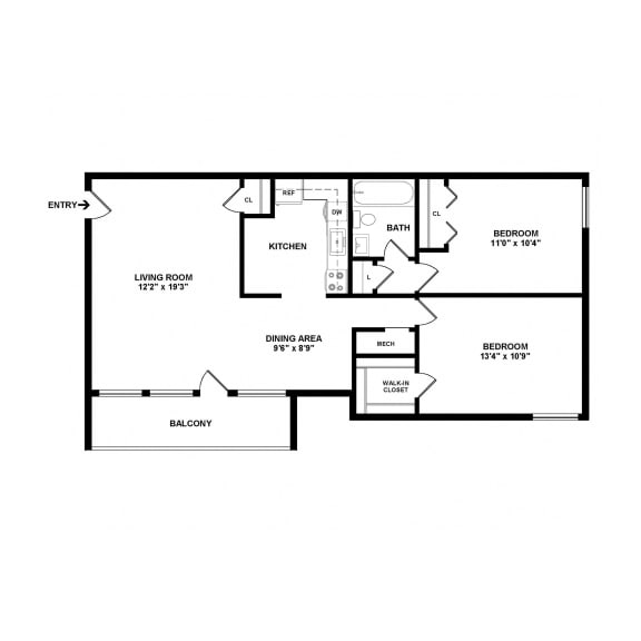 2 Bedroom 2 Bathroom Garden Floor Plan at Seven Springs Apartments, College Park, Maryland