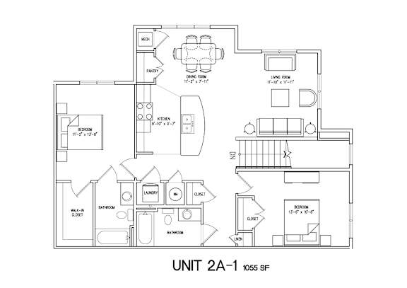 2A-1-1055sqft Floor Plan at The Villages at Belle Hill, Elkton, MD, 21921