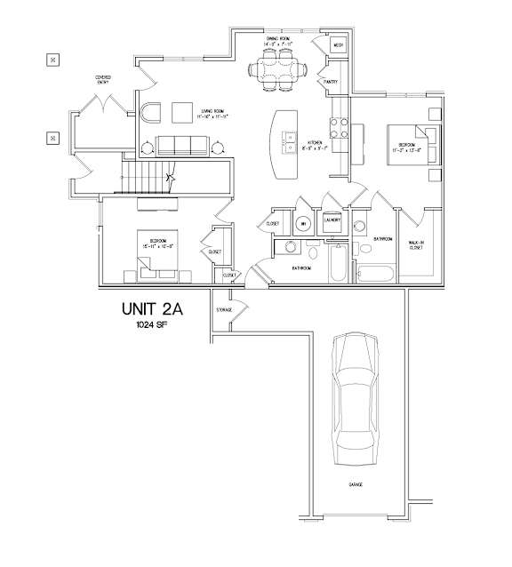 2A-1024sqft Floor Plan at The Villages at Belle Hill, Elkton, MD