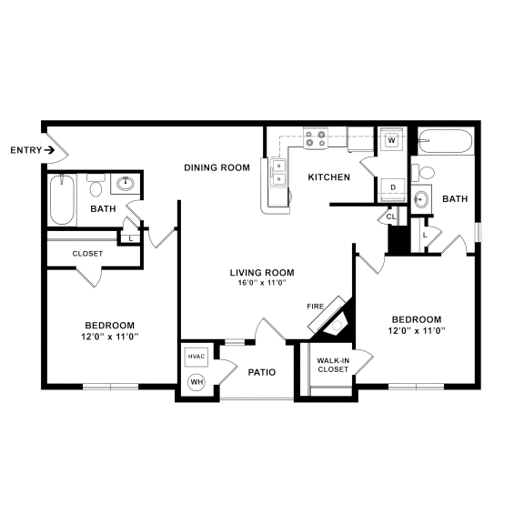2 bedroom 2 bathroom floorplan at Governors Green, Maryland