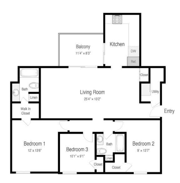 1, 2 & 3 Bedroom Floor Plans | The Hamptons Apartments