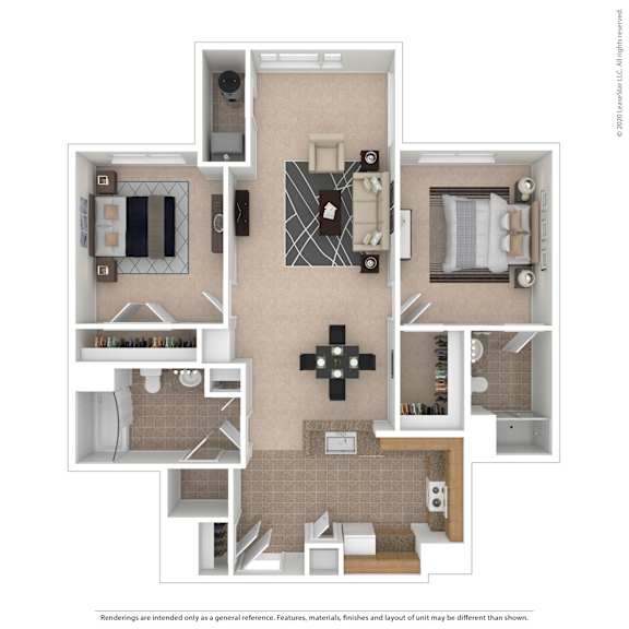a 2 bedroom floor plan with a bathroom and a living room