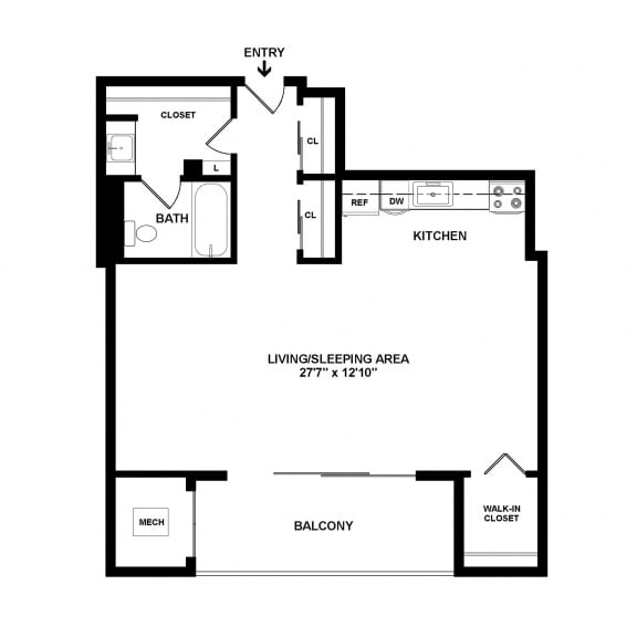 0 Bedroom 1 Bath Floor Plan at Seven Springs Apartments, College Park, MD, 20740