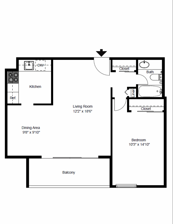 1br floor plan renovated  at Seven Springs Apartments, College Park, Maryland