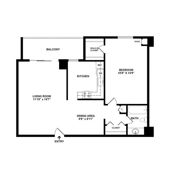 1 Bedroom 1 Bathroom Hi Rise Floor Plan at Seven Springs Apartments, Maryland, 20740