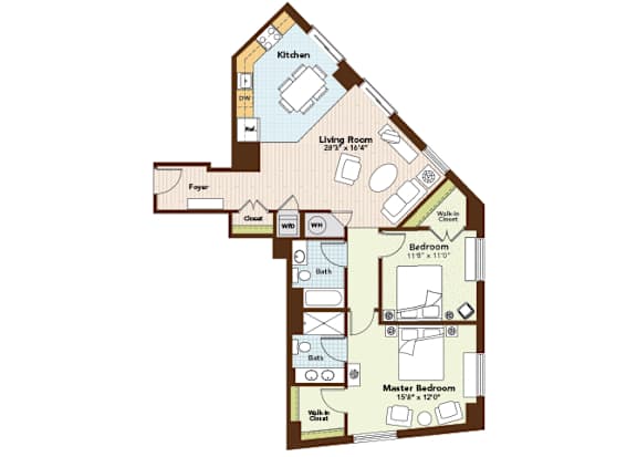 Crimson Floorplan at Argent Apartments, Silver Spring, MD