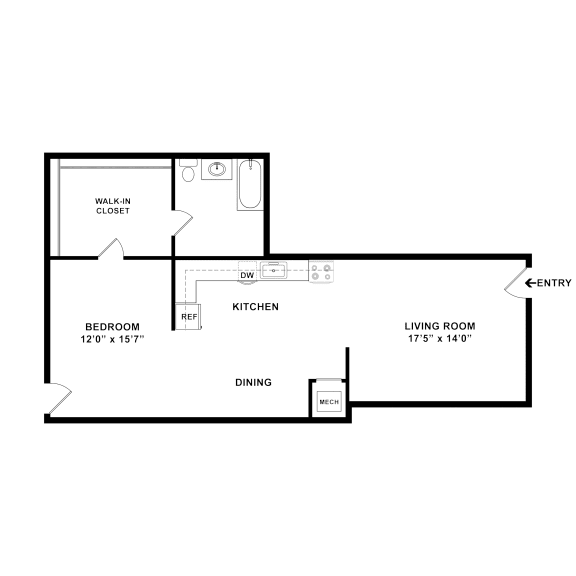 studio with one bathroom floor plan at Cheverly Station Apartments, Cheverly, MD