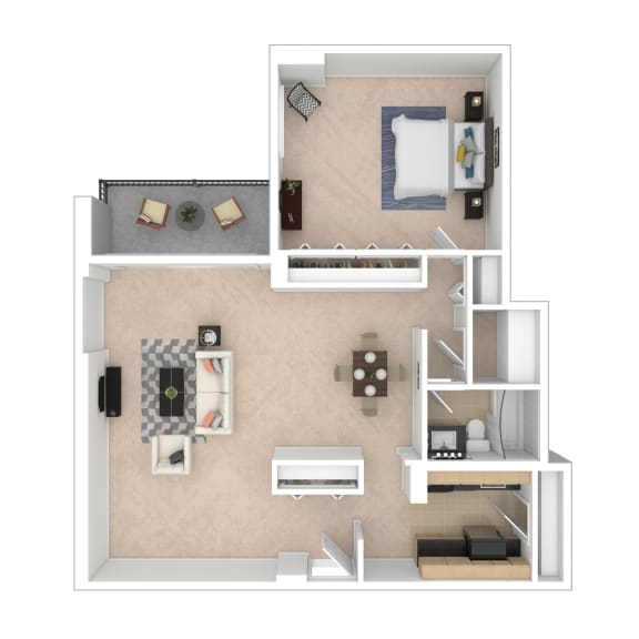 Tier 27 1 bedroom floor plan image 1048 sq ft at Cole Spring Plaza, Maryland, 20910
