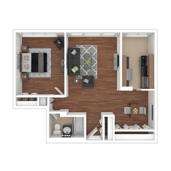 One Bed One Bath Floor Plan at Colesville Towers Apartments, Silver Spring, MD