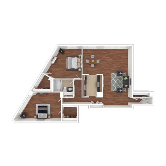 2 Bedroom 1 Bathroom Floor Plan | 1,162 Sq. Ft. at Colesville Towers Apartments, Silver Spring, 20910
