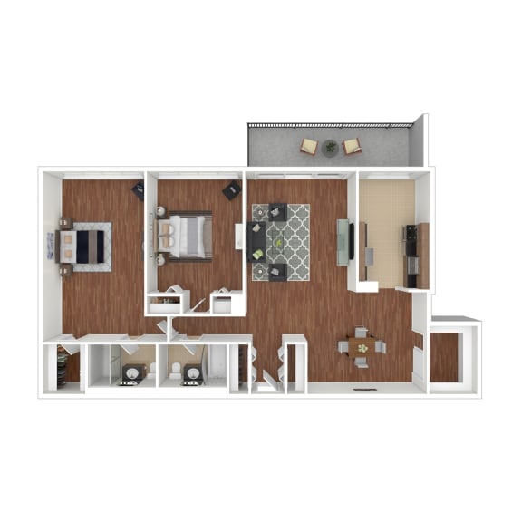 2 Bedroom 2 Bathroom Floor Plan at Colesville Towers Apartments, Silver Spring, Maryland