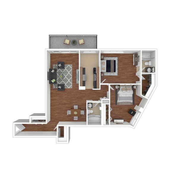 2 Bed 2 Bath Floor Plan at Colesville Towers Apartments, Silver Spring
