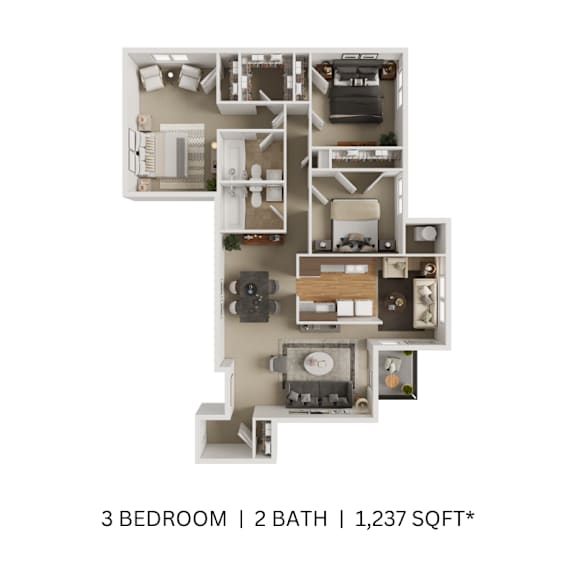 A 3 bedroom, 2 bathroom apartment with 1,237 square feet at Columbia Pointe, Maryland, 21045