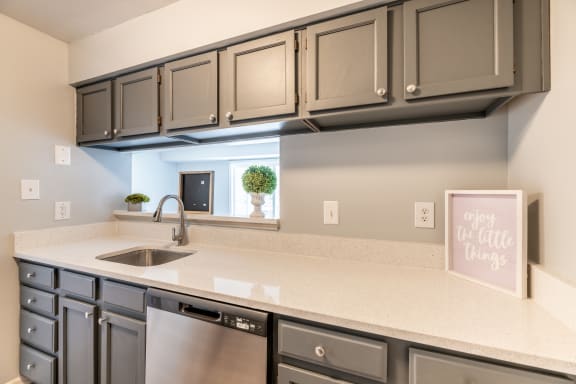 a kitchen with a sink and a dishwasher at BellaVista Apartments in Woodbridge, VA