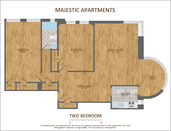 Two bedroom floor plan at Majestic, Washington, 20010