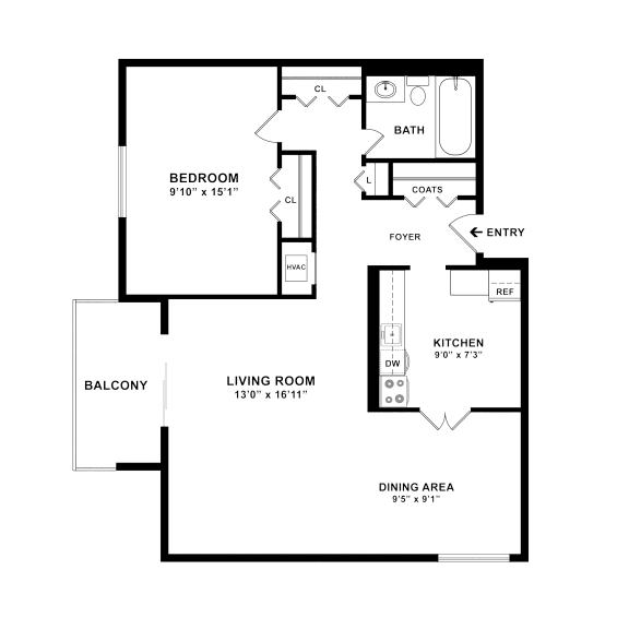 One bedroom 770 sq ft at Remington Place, Maryland