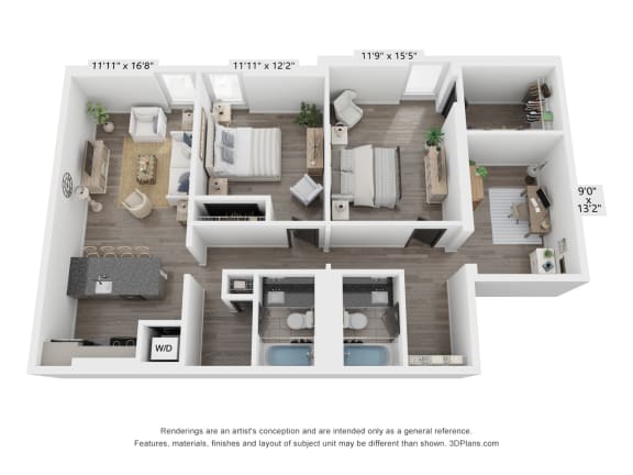 a 1 bedroom floorplan is shown in this illustration