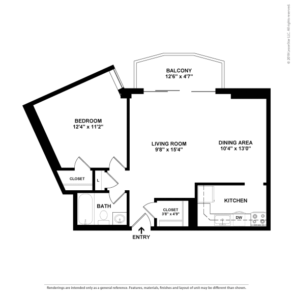 1 Bed, 1 Bath Floor Plan | 598-to739 Sq. Ft. at The Brittany, Washington, DC, 20015